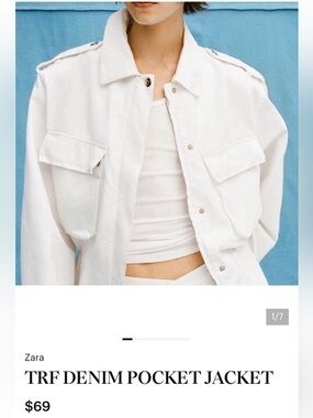Zara Military Field Cargo Utility Cotton Denim Pocket Jacket XS-S Oversized